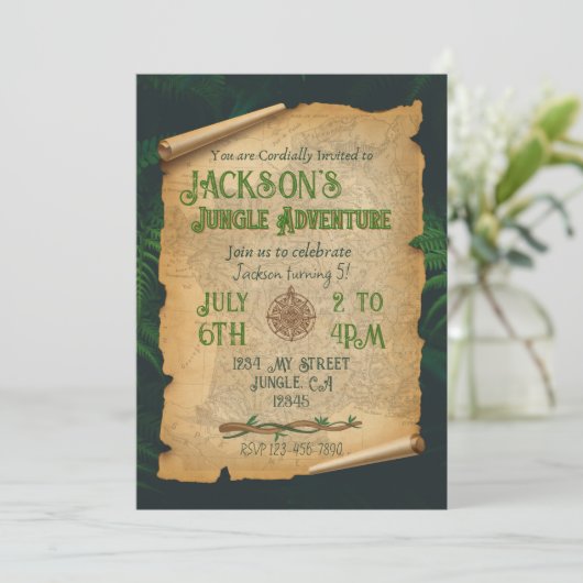 Oerwoud Adventure Theme Verjaardagsuitnodiging Kaart (Staand voorkant)