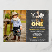 Oerwoud-alkboard Wilde één foto echte goudolie in Folie Uitnodiging (Voorkant)