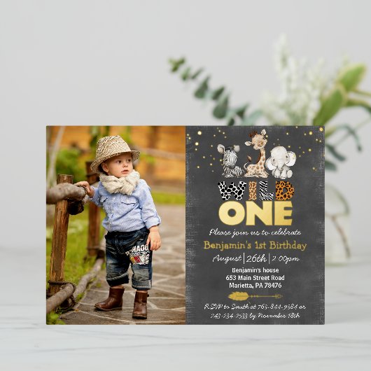 Oerwoud-alkboard Wilde één foto echte goudolie in Folie Uitnodiging (Staand Voorkant)