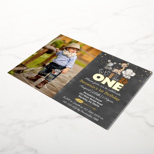 Oerwoud-alkboard Wilde één foto echte goudolie in Folie Uitnodiging (Gedraaid)