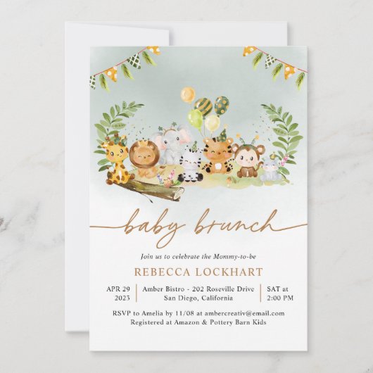 Oerwoud Animal Party Boy Baby Brunch Uitnodiging (Voorkant)