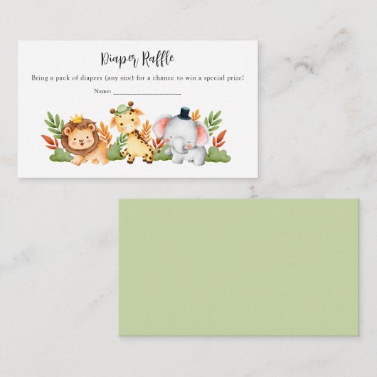 Oerwoud Animal Safari Baby shower Diaper Raffle Informatiekaartje (Voorkant / Achterkant)