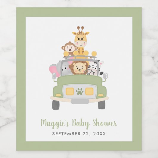 Oerwoud Animal Safari Baby shower Wijn Etiket (Enkel label)