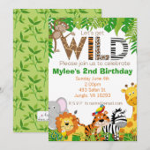 Oerwoud Animal Safari Birthday Uitnodiging (Voorkant / Achterkant)