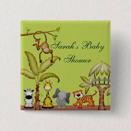 Oerwoud Animal Safari Celebration Baby shower Vierkante Button 5,1 Cm
