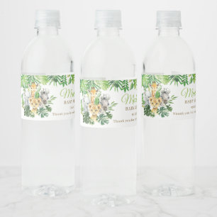 Oerwoud Animal Safari Greenery Baby shower Drink Waterfles Etiket