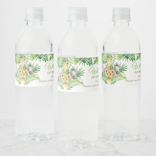 Oerwoud Animal Safari Greenery Lion Birthday Party Waterfles Etiket (Flessen)