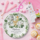 Oerwoud Animal Safari Greenery Neutral Baby shower Papieren Bordje (Feest)