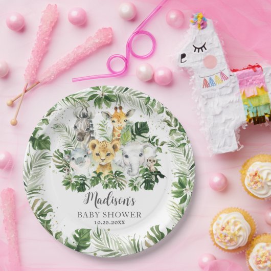 Oerwoud Animal Safari Greenery Neutral Baby shower Papieren Bordje (Feest)