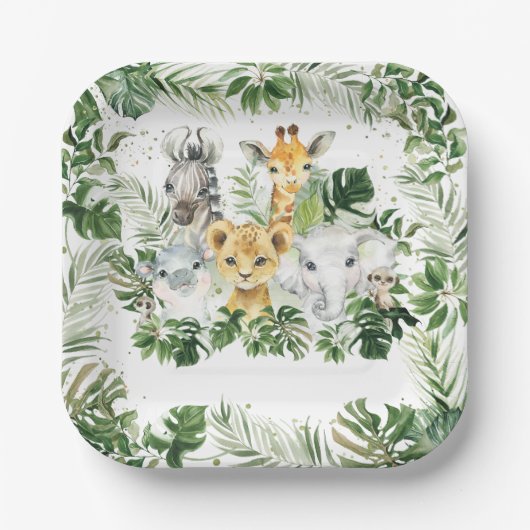 Oerwoud Animal Safari Greenery Neutral Baby shower Papieren Bordje (Voorkant)
