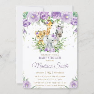 Oerwoud Animal Safari Paars Floral Baby shower  Kaart