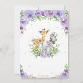 Oerwoud Animal Safari Paarse Floral Baby shower in Kaart (Achterkant)