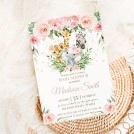 Oerwoud Animal Safari Roze Blush Floral Baby showe Kaart