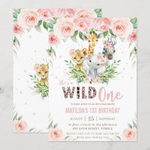 Oerwoud Animal Safari Roze Floral 1e verjaardag