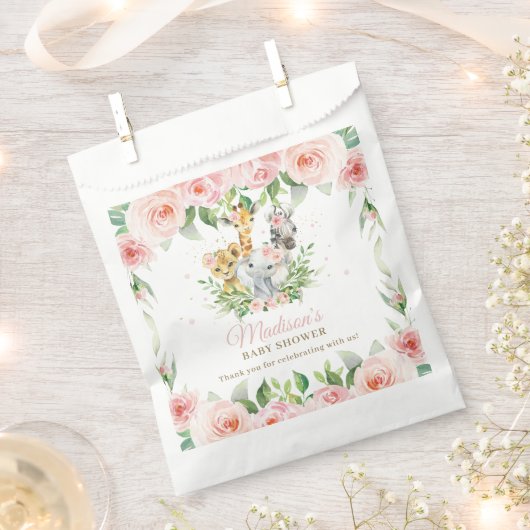 Oerwoud Animal Safari Roze Floral Girl Baby shower Bedankzakje (Geknipt)