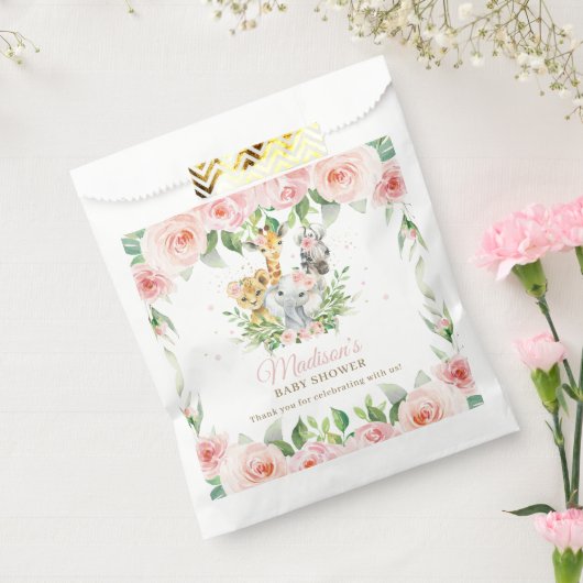 Oerwoud Animal Safari Roze Floral Girl Baby shower Bedankzakje (Gezegeld)