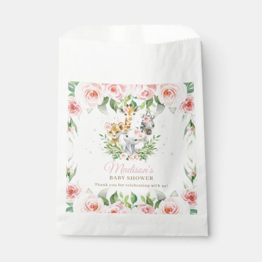 Oerwoud Animal Safari Roze Floral Girl Baby shower Bedankzakje (Voorkant)