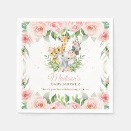 Oerwoud Animal Safari Roze Floral Girl Baby shower Servet