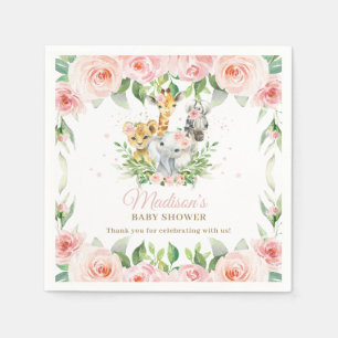 Oerwoud Animal Safari Roze Floral Girl Baby shower Servet