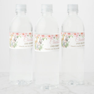 Oerwoud Animal Safari Roze Floral Girl Birthday  Waterfles Etiket