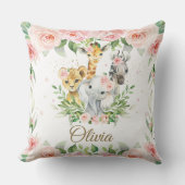 Oerwoud Animal Safari Roze Floral Girl Nursery Roo Kussen (Voorkant)