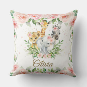 Oerwoud Animal Safari Roze Floral Girl Nursery Roo Kussen