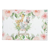 Oerwoud Animal Safari Roze Floral Girl Nursery Roo Kussensloop (Achterkant)