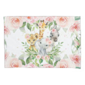Oerwoud Animal Safari Roze Floral Girl Nursery Roo Kussensloop (Voorkant)