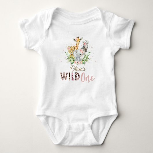 Oerwoud Animal Wild ONE Girl 1st Birthday Outfit B Romper (Voorkant)