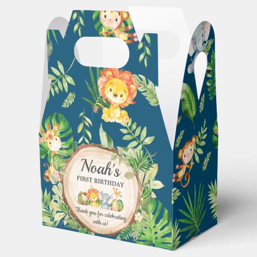 Oerwoud Animals 1e verjaardagsfeestje Dank u Bedankdoosjes (Geopend)