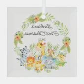 Oerwoud Animals Baby's Eerste Kerstmis Glas Ornament (Achterkant)