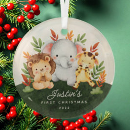 Oerwoud Animals Baby's Eerste Kerstmis Glas Ornament