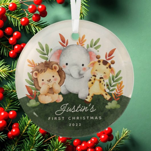 Oerwoud Animals Baby's Eerste Kerstmis Glas Ornament