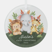 Oerwoud Animals Baby's Eerste Kerstmis Glas Ornament (Voorkant)