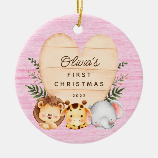 Oerwoud Animals Baby's Eerste Kerstmis Keramisch Ornament (Voorkant)