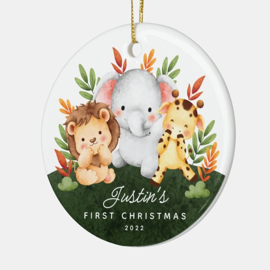 Oerwoud Animals Baby's Eerste Kerstmis Keramisch Ornament (Links)