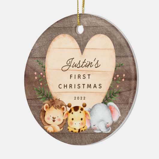 Oerwoud Animals Baby's Eerste Kerstmis Keramisch Ornament (Links)