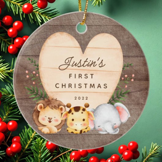 Oerwoud Animals Baby's Eerste Kerstmis Keramisch Ornament
