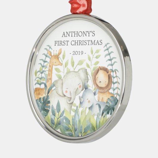 Oerwoud Animals Baby's eerste kerstsieraad Metalen Ornament (Links)