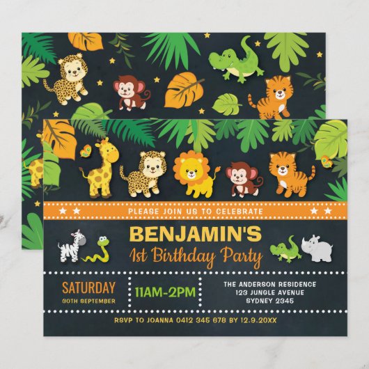 Oerwoud Animals Boy Safari Wild Eén eerste verjaar Kaart (Voorkant / Achterkant)