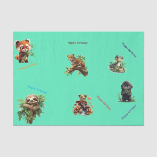 Oerwoud Animals "Happy Birthday" Tissue Paper Tissuepapier (Voorkant)