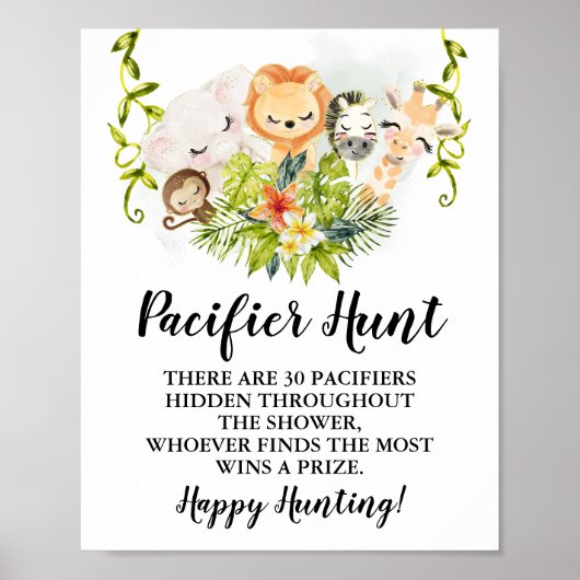 Oerwoud Animals Pacifier jaagspelbord Baby shower Poster (Voorkant)