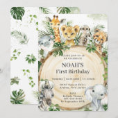 Oerwoud Animals Rustic Wood Slice verjaardagsfeest Kaart (Voorkant / Achterkant)