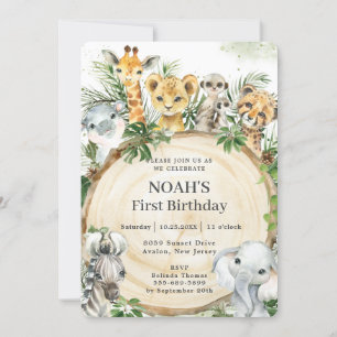 Oerwoud Animals Rustic Wood Slice verjaardagsfeest Kaart