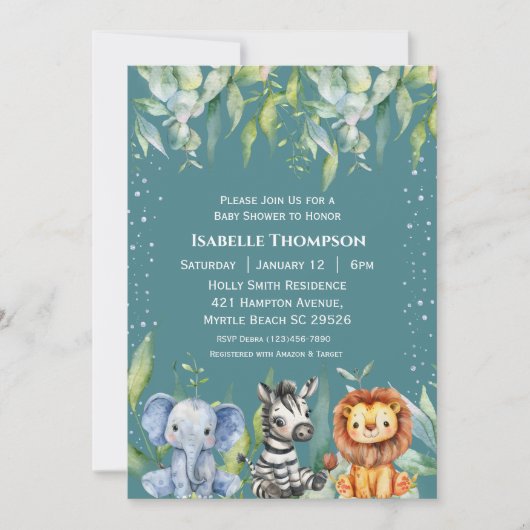 Oerwoud Animals Safari Baby shower genderneutraal Kaart (Voorkant)