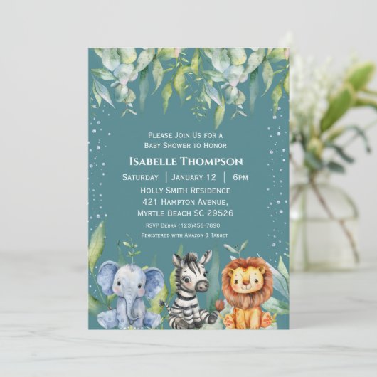 Oerwoud Animals Safari Baby shower genderneutraal Kaart (Staand voorkant)