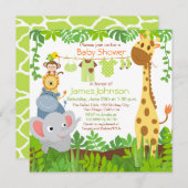 Oerwoud Animals Safari Baby shower Invitation Kaart (Voorkant / Achterkant)