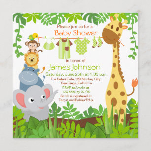 Oerwoud Animals Safari Baby shower Invitation Kaart