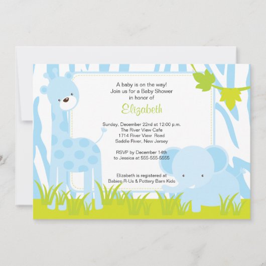 Oerwoud Animals Safari Baby shower Invitation Kaart (Voorkant)