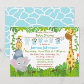 Oerwoud Animals Safari Baby shower Invitation Kaart (Voorkant / Achterkant)